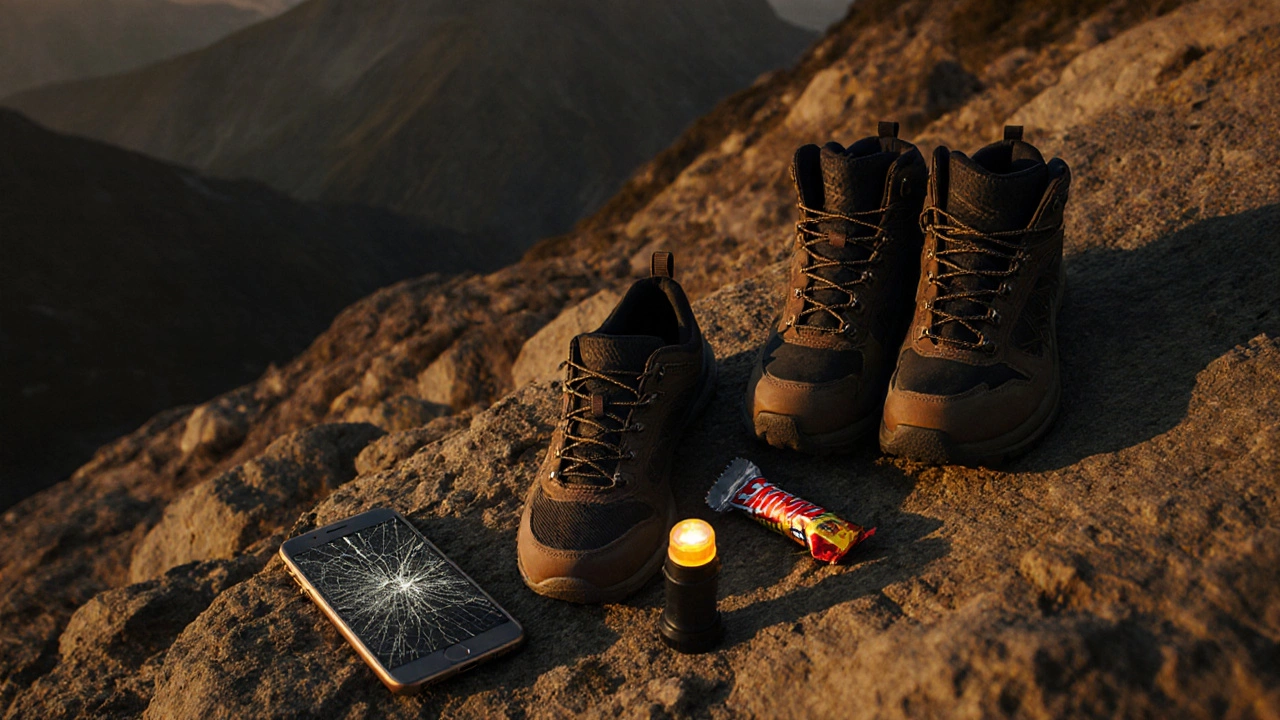 Парные ботинки: кроссовки и горные ботинки — символ подготовки и риска.