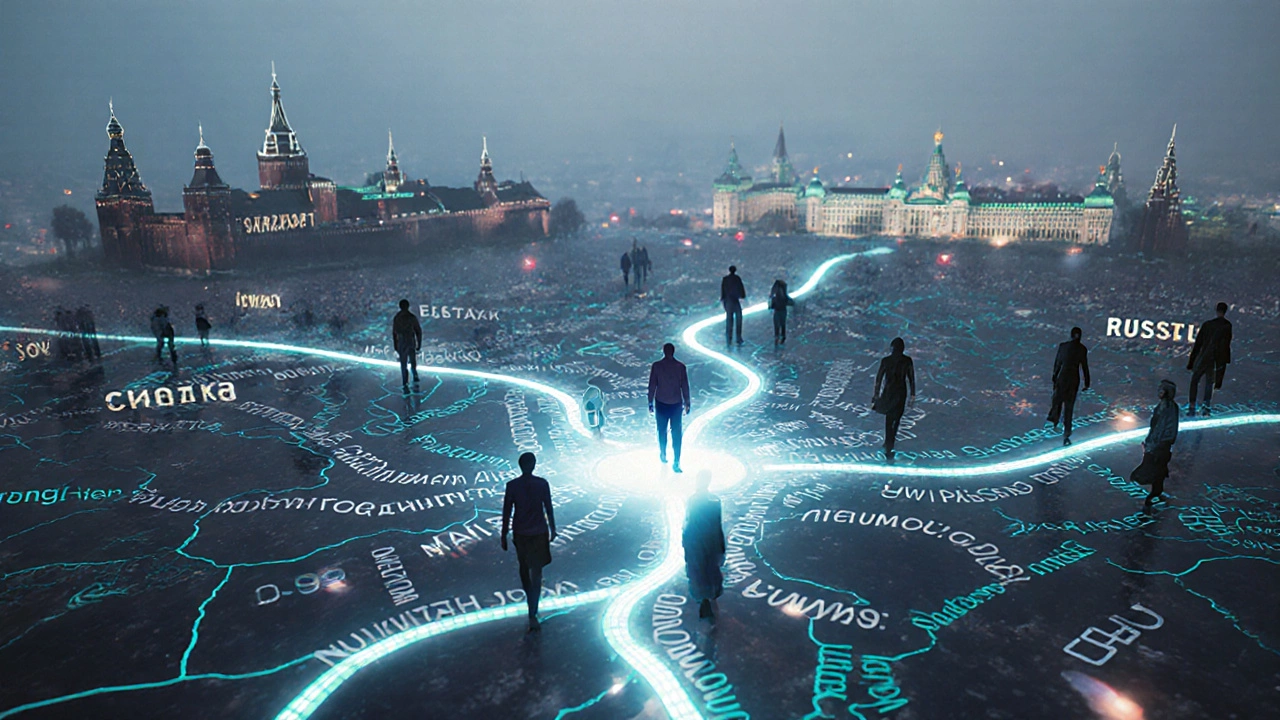 Санкт-Петербург — центр туристического потока России, с лучами языков, ведущими к достопримечательностям, другие города — в тени.