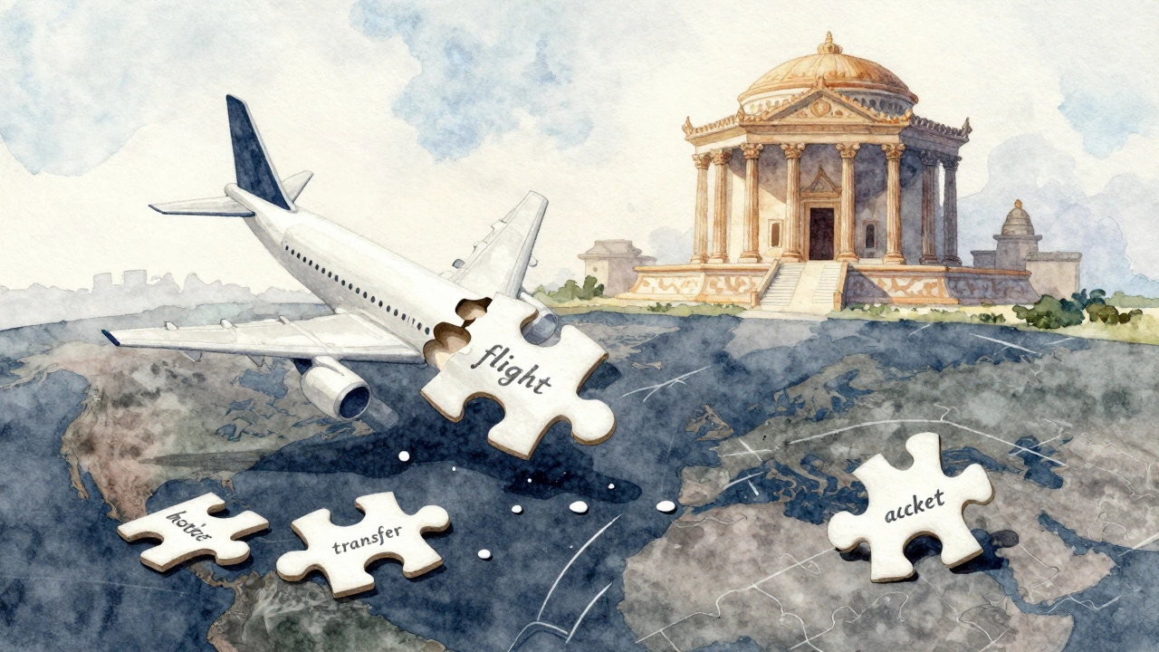 Разбитый пазл: самолёт летит к храму, но части с гидом и билетами остались далеко.