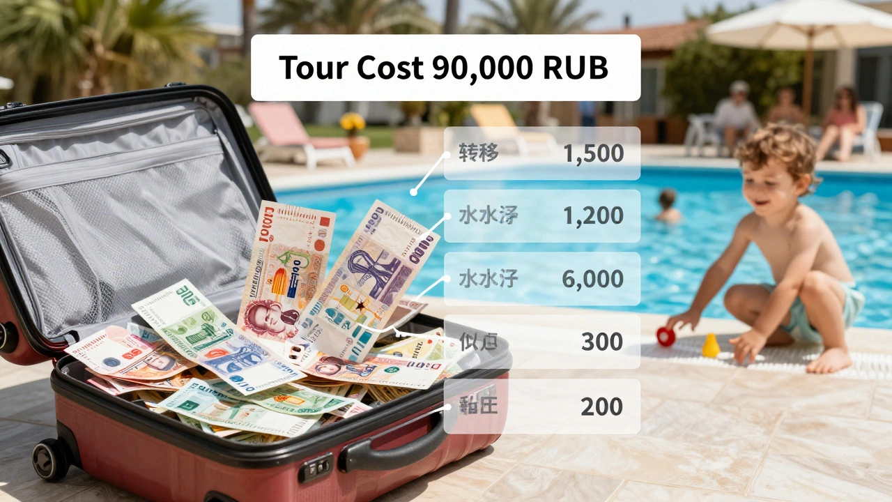 Разбор стоимости отдыха в Турции: основная цена и скрытые расходы, рядом — ребенок у бассейна.