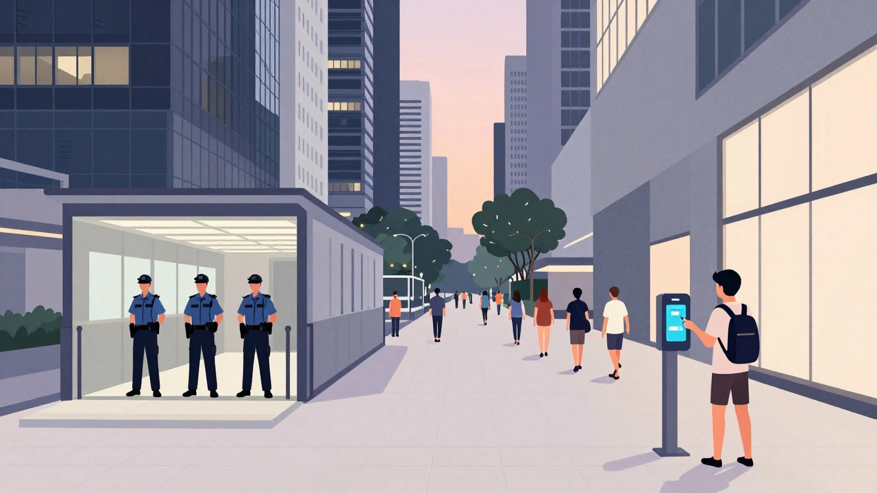 Спокойная улица Орчард-роуд в Сингапуре с чистыми тротуарами и дискретной полицией.