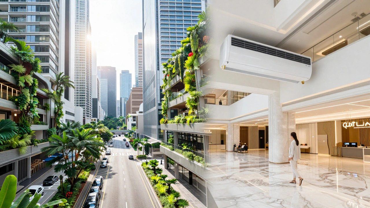 Современная архитектура Сингапура с обилием зелени и солнечным светом