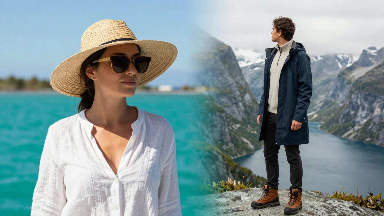 Сравнение одежды для тропического круиза по Карибам и поездки по холодным фьордам