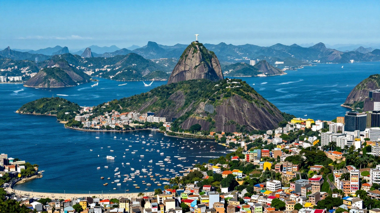 Вид на Рио-де-Жанейро со статуей Христа-Искупителя и океаном