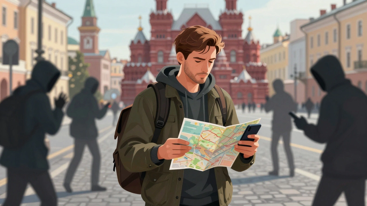 Путешественник, осторожный в городском окружении